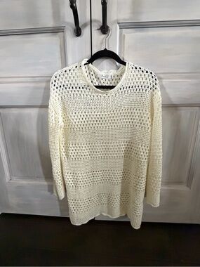 Lightweight Cream Crochet Swim Coverup - Women's Beach Layer